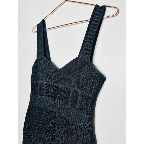 HERVÉ LÉGER Black Bandage Sweetheart Neckline Lurex Gown Dress Size Medium - Picture 10 of 16